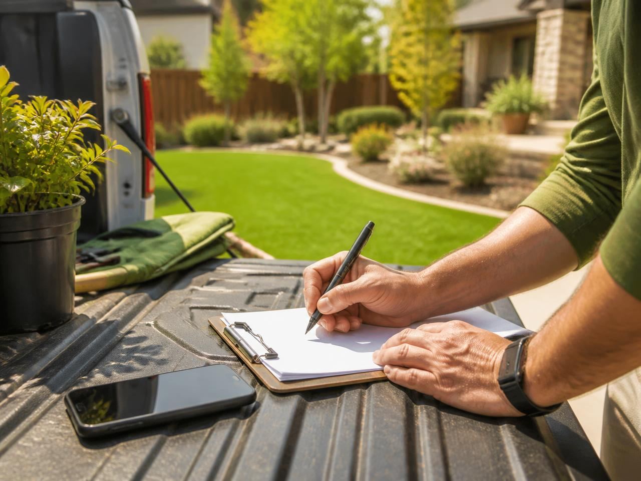 A contractor preparing a quote while working from the truck