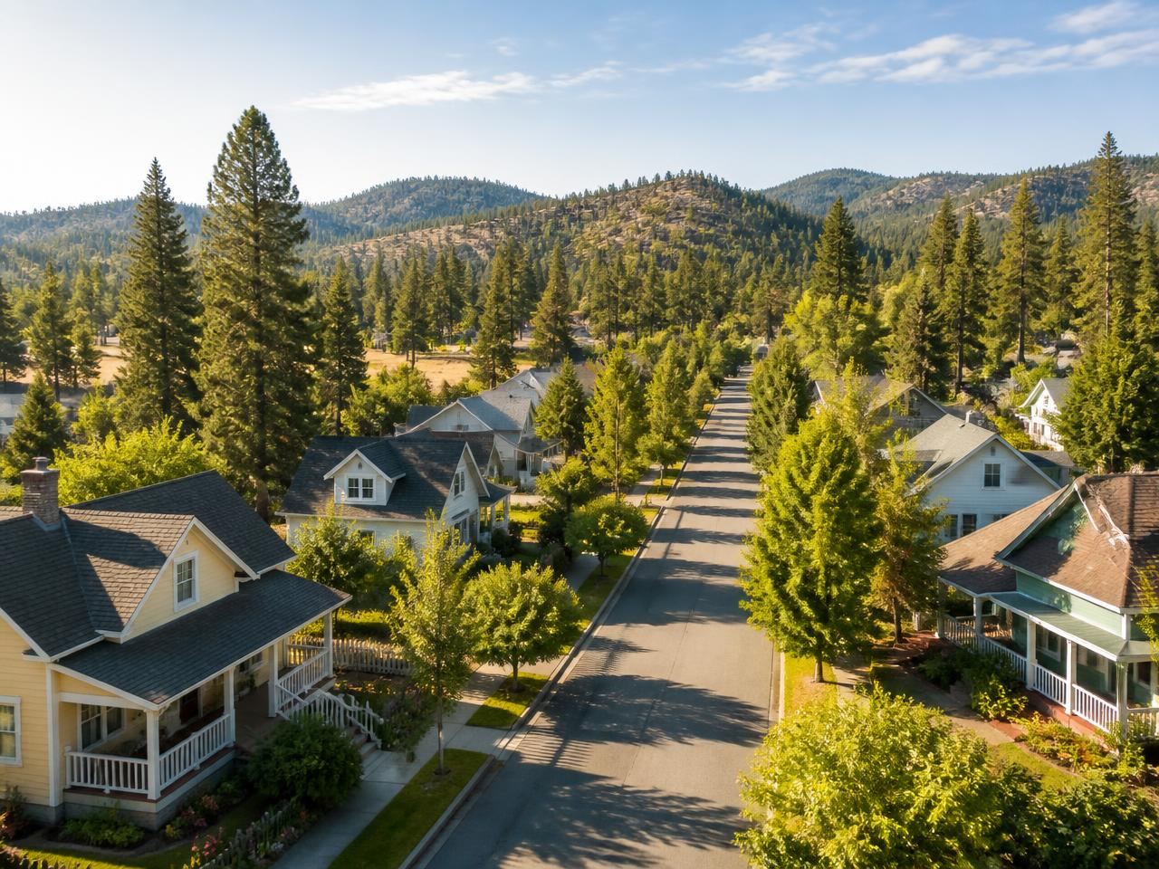 A tree-lined neighborhood in the Sierra foothills